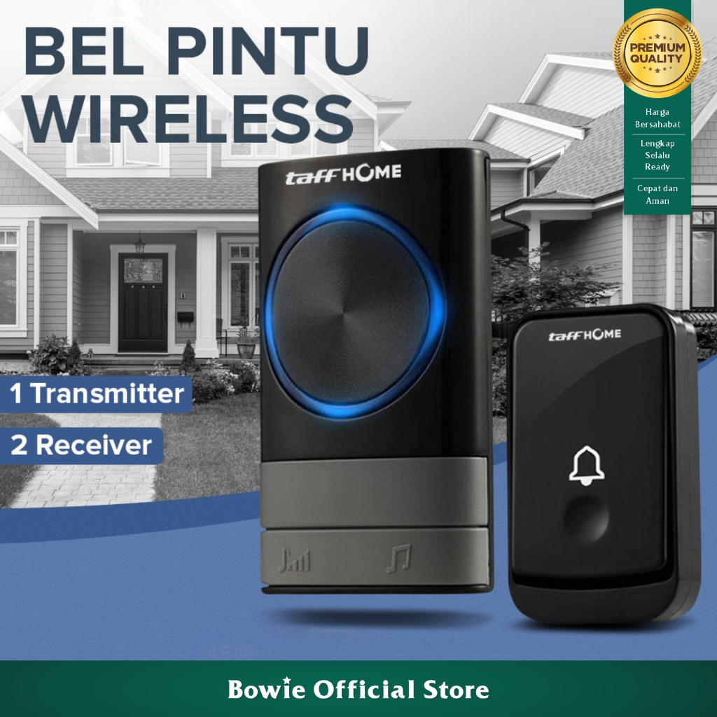 Bel Pintu Wireless Waterproof Bel Pintu Pagar Rumah Tanpa Kabel Receiver Jarak Jauh