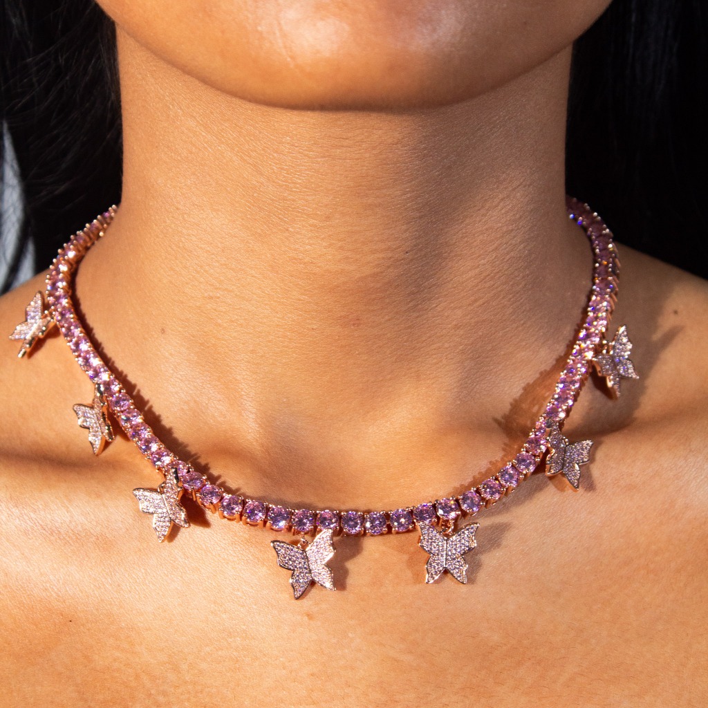Mispacci - Kalung Butterfly Tennis Pink Chain