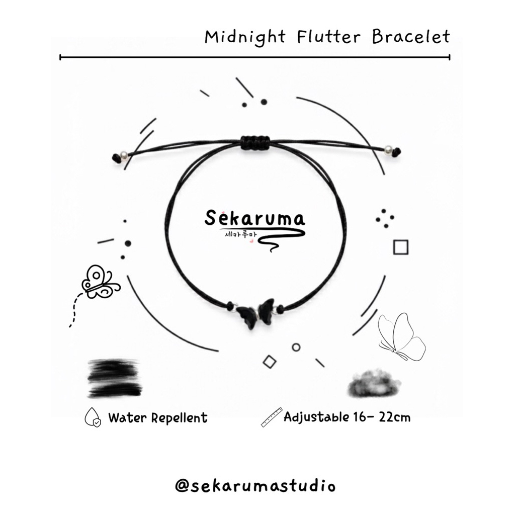Sekaruma Midnight Flutter Bracelet | Gelang wanita kupu kupu | Gelang Tali Nevertheless