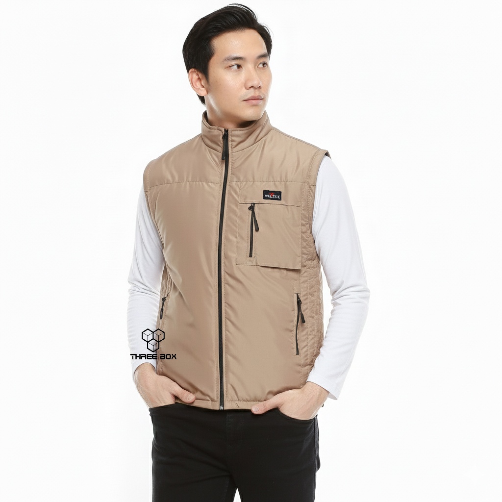 Rompi Vest Pria Wanita Parasut Beige Size M L XL Big Size Jumbo 2XL 3XL 4XL 5XL