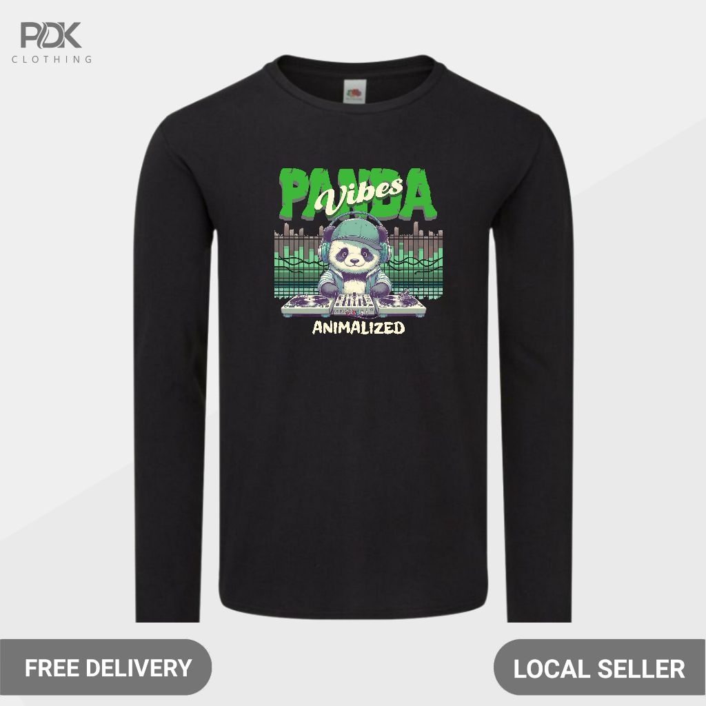Animalized Kaos Pria Baju Lengan Panjang Panda Vibes Urban Music Revolution Session