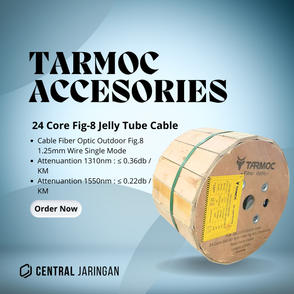 Tarmoc TCB-24C1STJ-G652D-1KM  | Fiber Optic Cable G652D Fig-8 Jelly Tube 24 Core 1000m Kabel FO 24C 