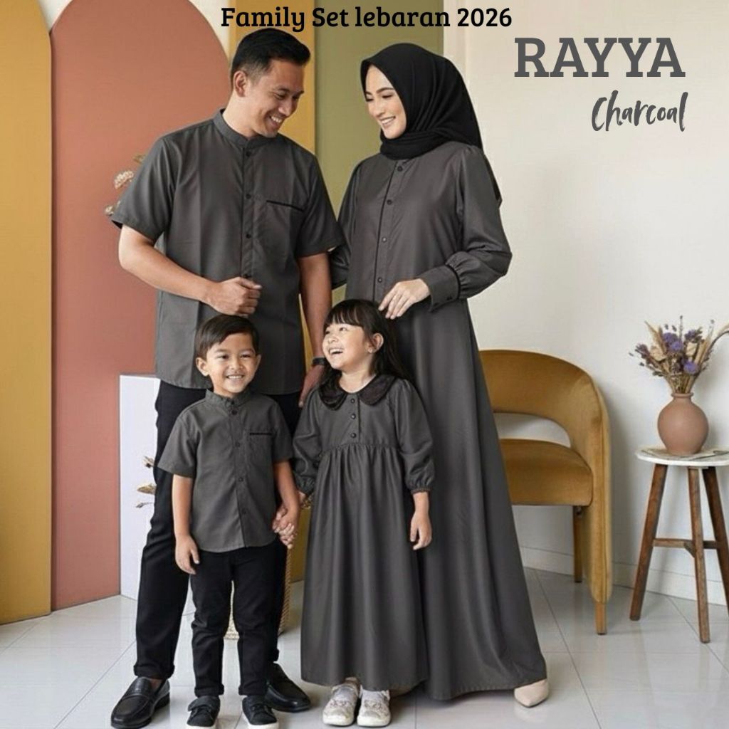 Family Set Couple Keluarga RAYYA CHARCOAL Baju Lebaran 2026 bahan Toyobo