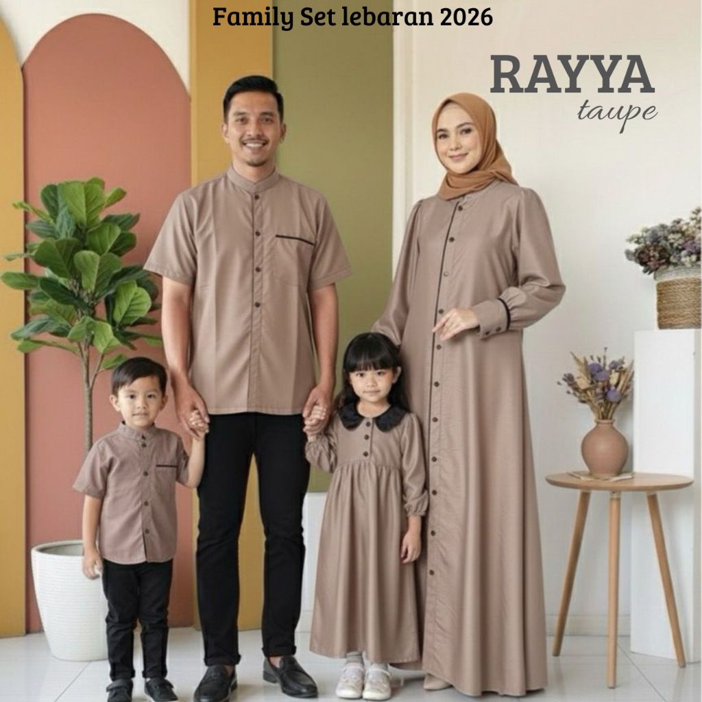 Family Set Couple Keluarga RAYYA warna TAUPE Baju Lebaran 2026 bahan Toyobo