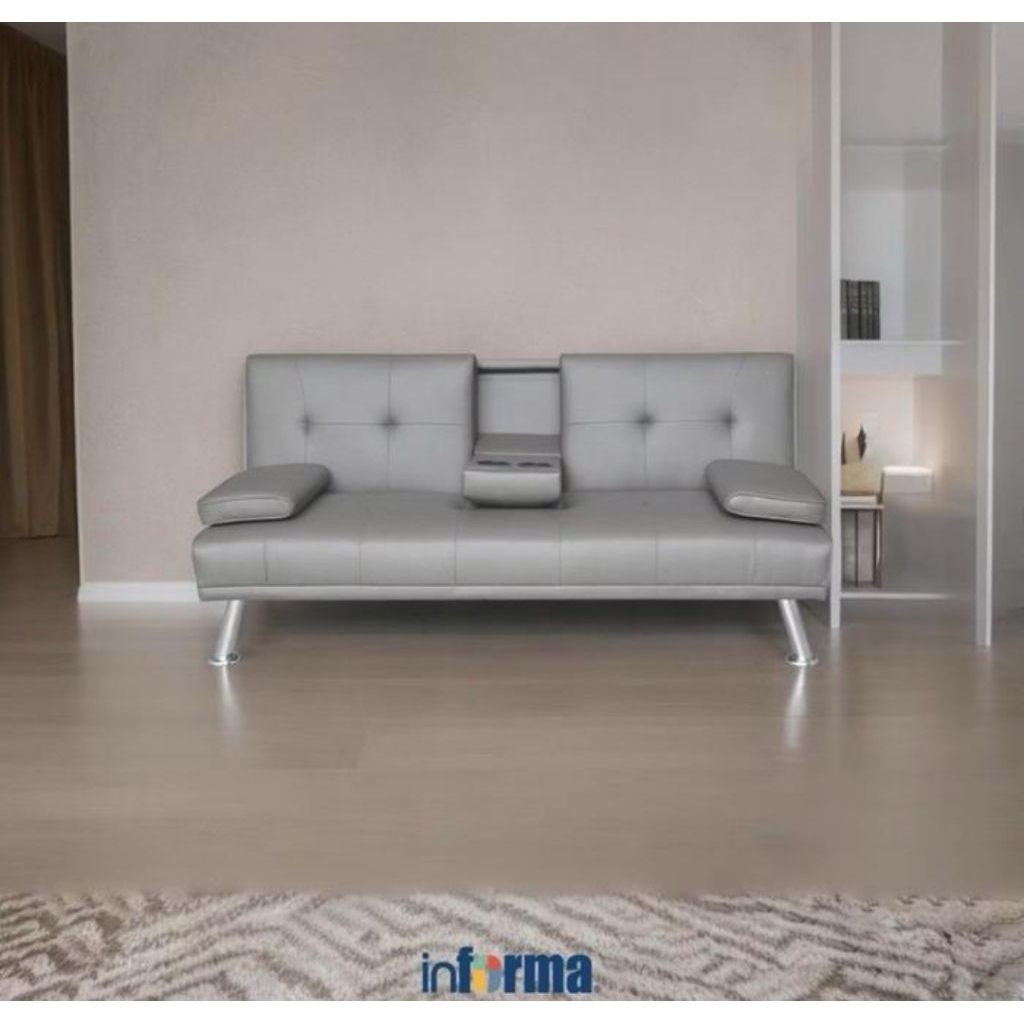 (FREE ONGKIR DAN RAKIT) Informa Geni Sofa Bed Kulit Dengan Cup Holder