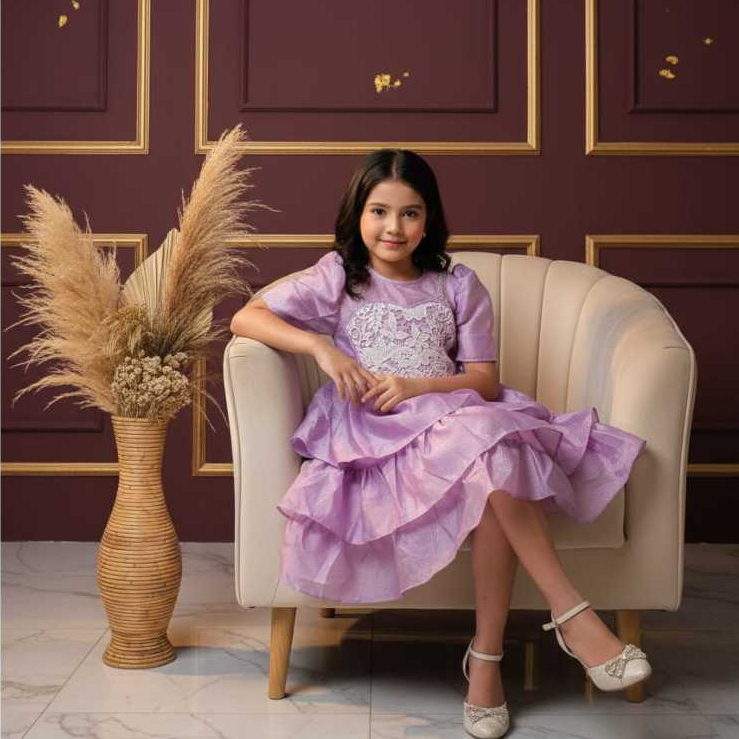 Baju Dress Pesta Anak Perempuan Ungu Brokat Mewah Elegan Baju pesta Anak Model Sofia Bahan Tessa