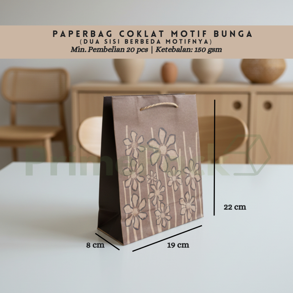Paperbag Coklat Motif Bunga Kraft Ketebalan 150 gsm Tas Kertas Kecil