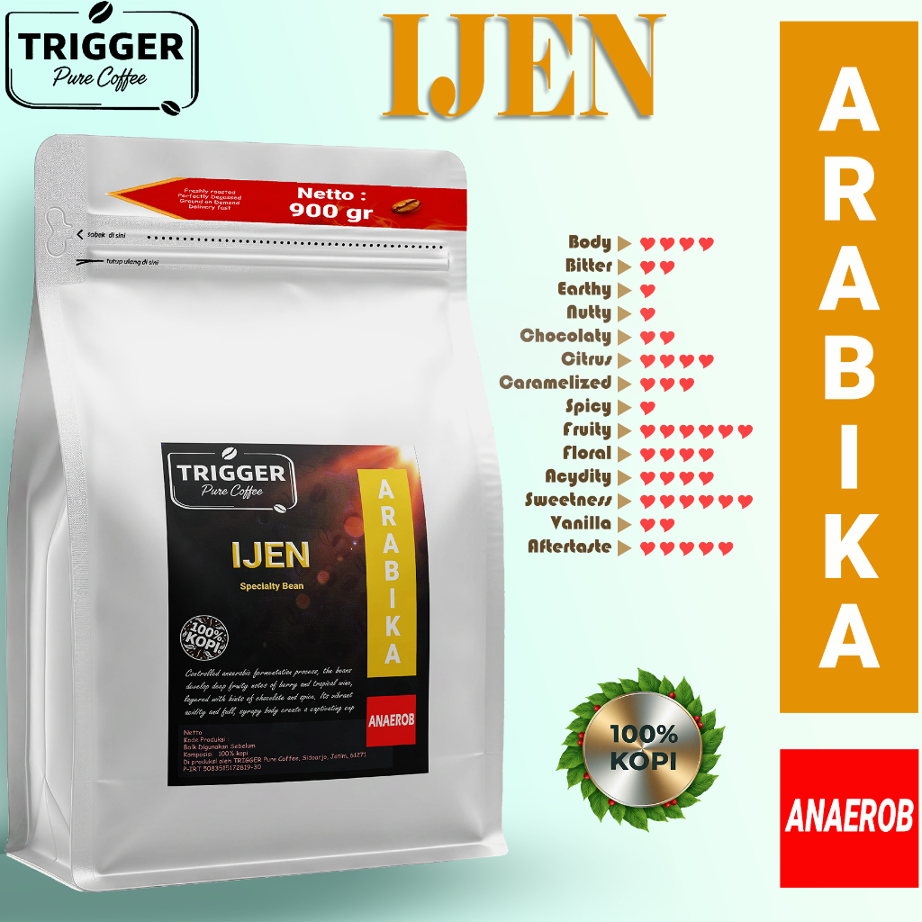 TRIGGER PURE COFFEE ARABIKA IJEN ANAEROB (72 hours) Specialty Kopi GRADE 1 Biji Sortir Petik Merah