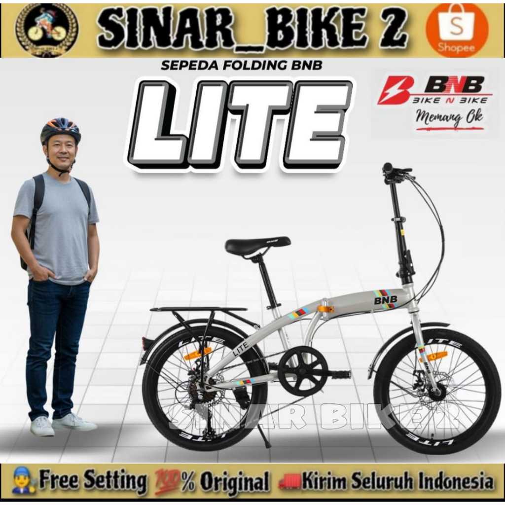 Sepeda Lipat BNB LITE Ukuran 20 Inch 8 Speed Rem Cakram Boncengan