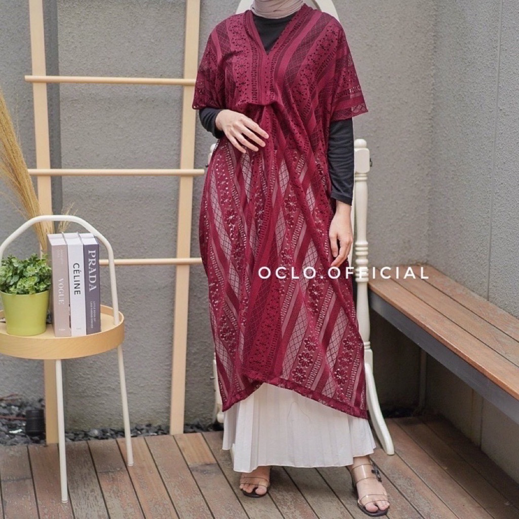 Atasan Kaftan Brukat Baju Pesta Brukat Wanita Outer Wanita Dress Kaftan Wanita (Maroon)