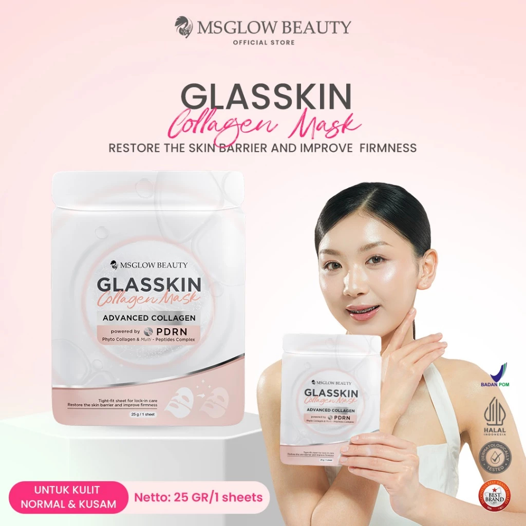 MS GLOW -  GLASSKIN COLLAGEN MASK PDRN BEAUTY Terbaru Sheet Mask
