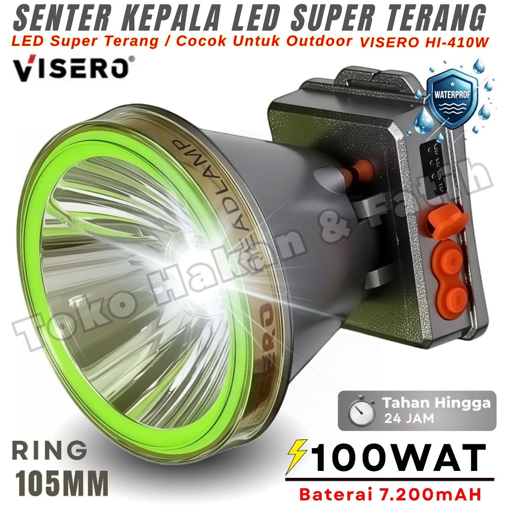 senter Kepala Visero 100W tipe HI-410W ll super FAST charger Ring 105 Original 100% Dilengkapi denga