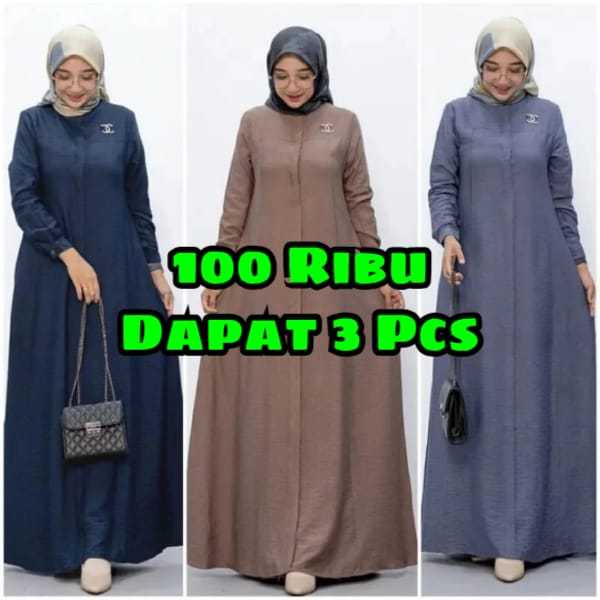 100 Ribu 3 Pcs Gamis Maryam Crincle Polos / Gamis Wanita Terbaru 2025 / Gamis Wanita Kekinian