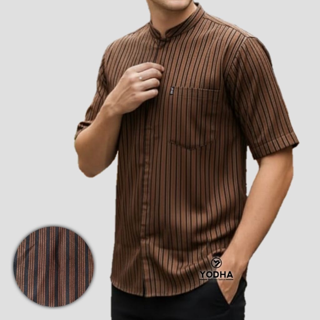 BAJU KOKO PENDEK LURIK SURJAN JAWA KEMEJA SHANGHAI PRIA MUSLIM KEMKO DEWASA BASIC KATUN ANAK SANTRI