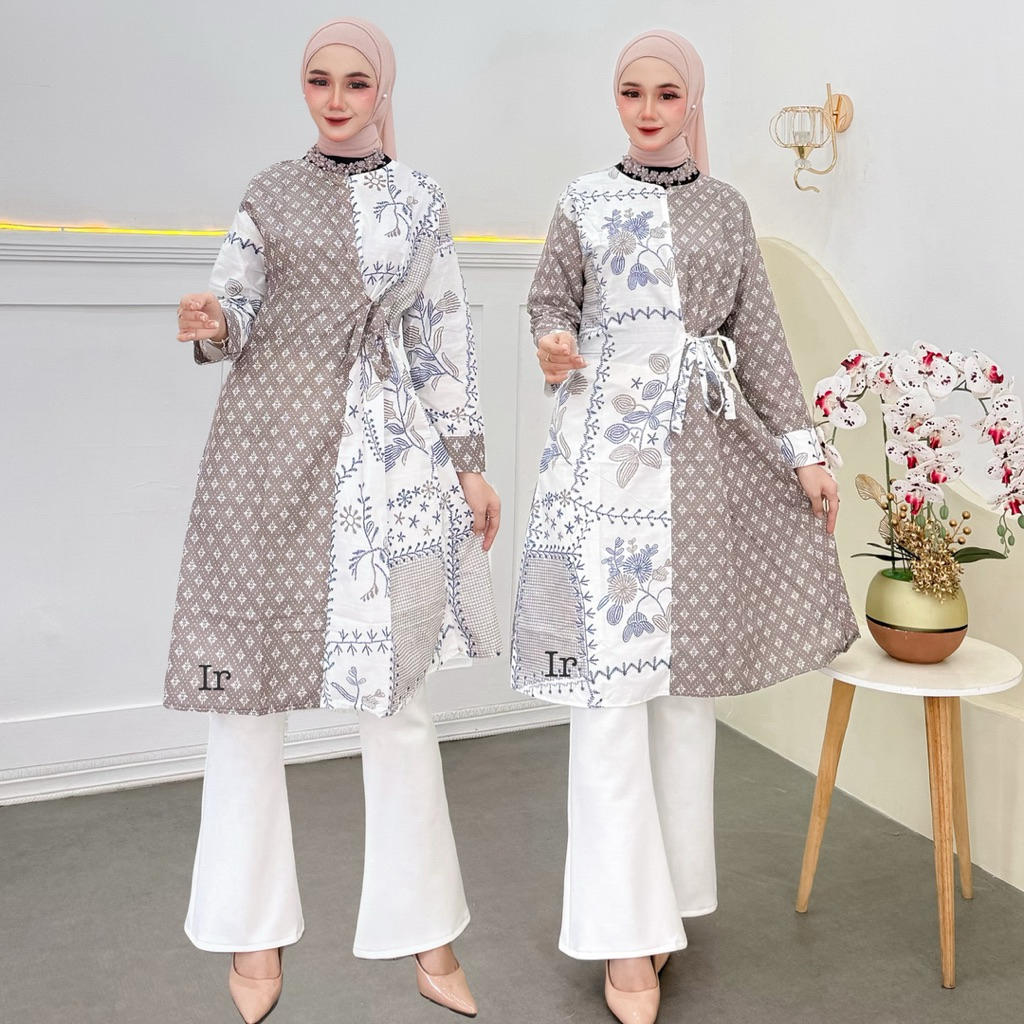 Tunik Batik Wanita Modern Atasan Fashion Muslim Wanita Baju Batik Wanita Panjang ( Bordir )