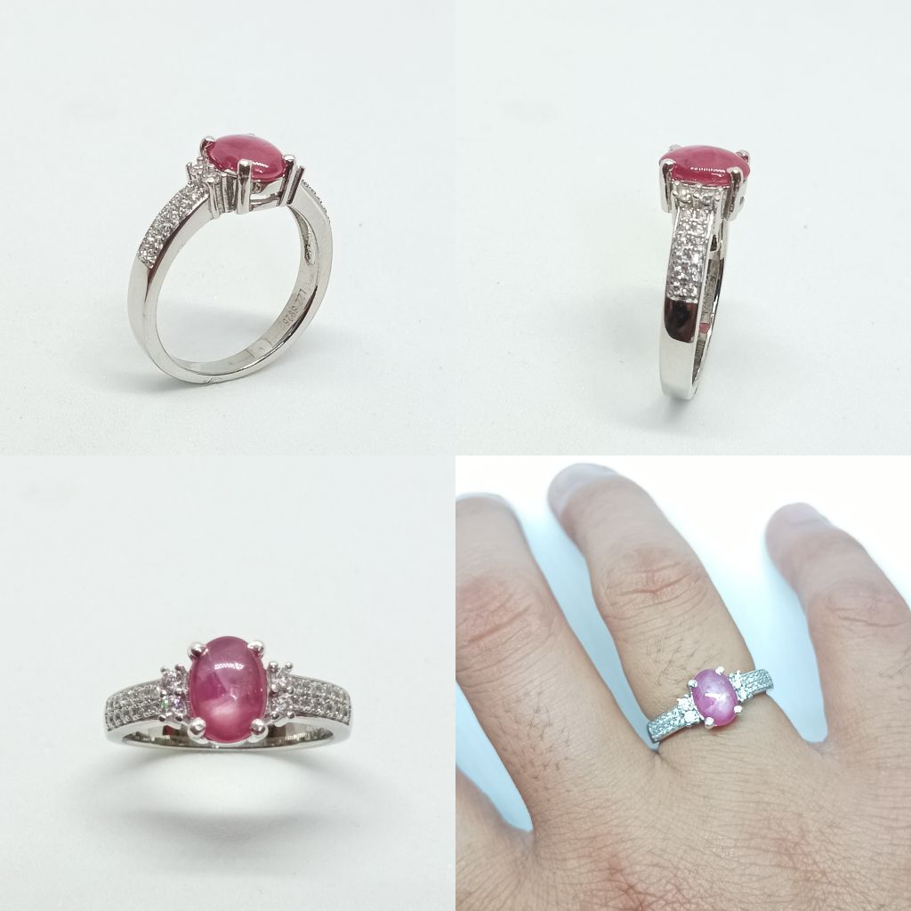 CINCIN WANITA PERAK LZZS 925 NATURAL BATU MERAH RUBY STAR ASLI BATU ALAM