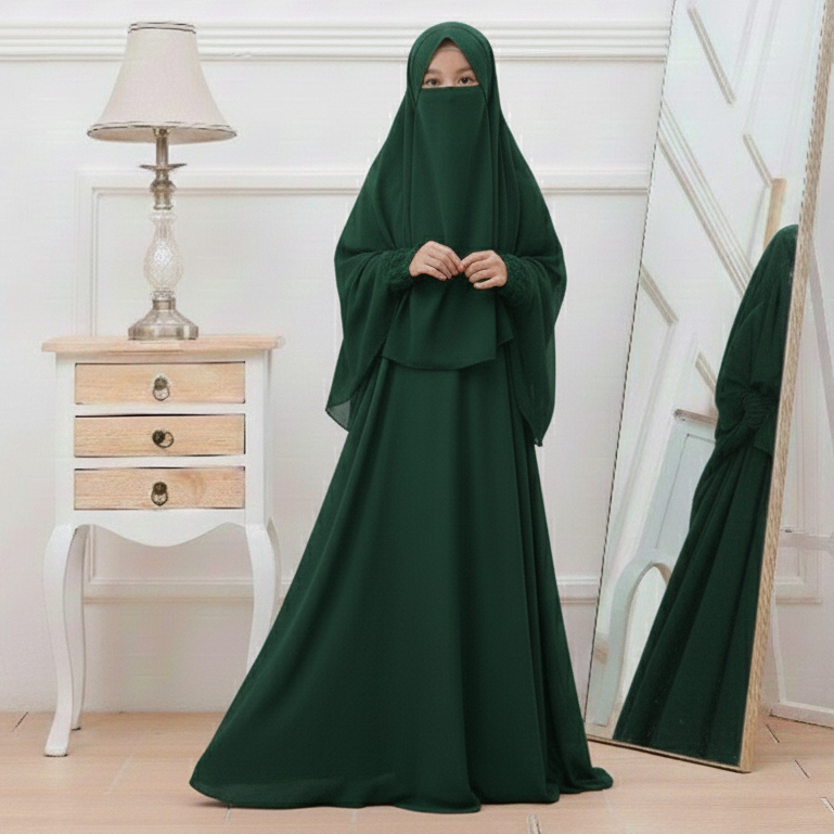 Baju Anak Muslim Set Hijab Dan Cadar Umur 5 - 15 Tahun Terbaru | Gamis Muslim Anak Perempuan | Gamis