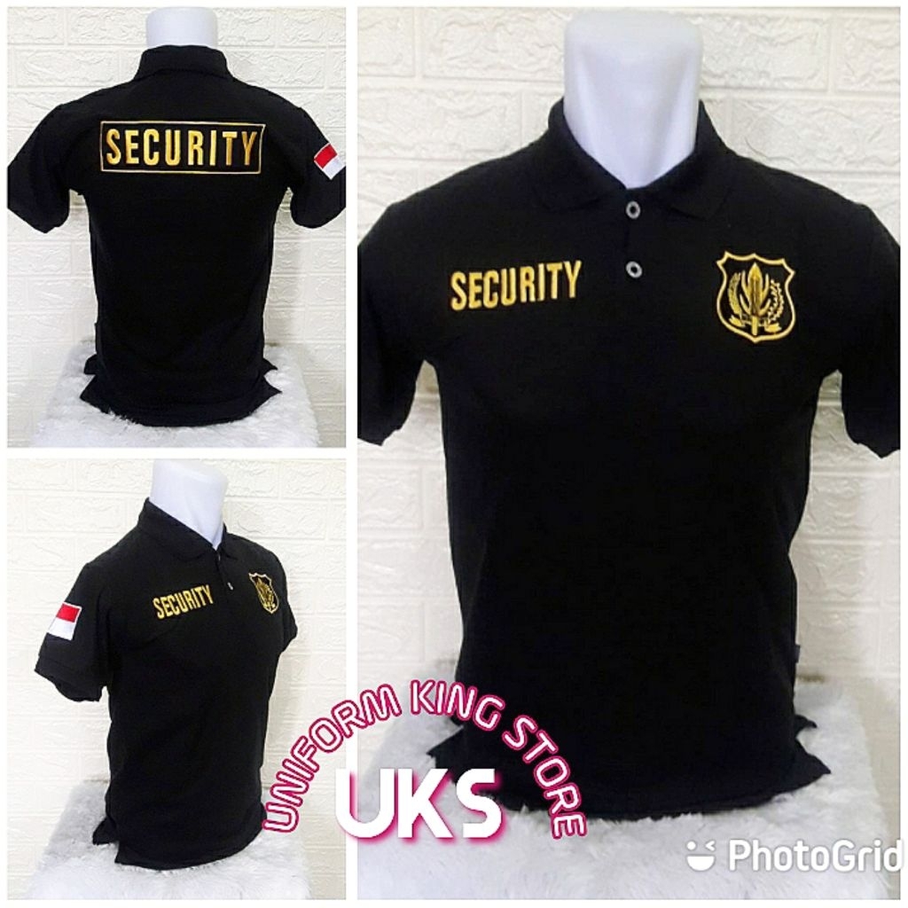 KAOS SECURITY HITAM LOGO KUNING BORDIR - KAOS KERAH SECURITY HITAM LENGAN PENDEK BORDIR - KAOS SECUR