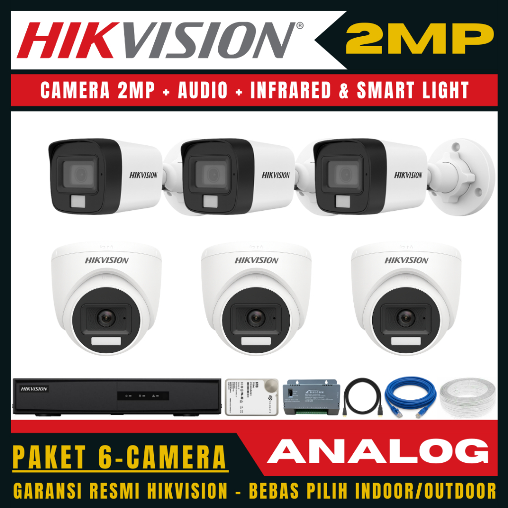 Paket cctv hikvision 2mp audio 8 channel 6 kamera paket cctv lengkap