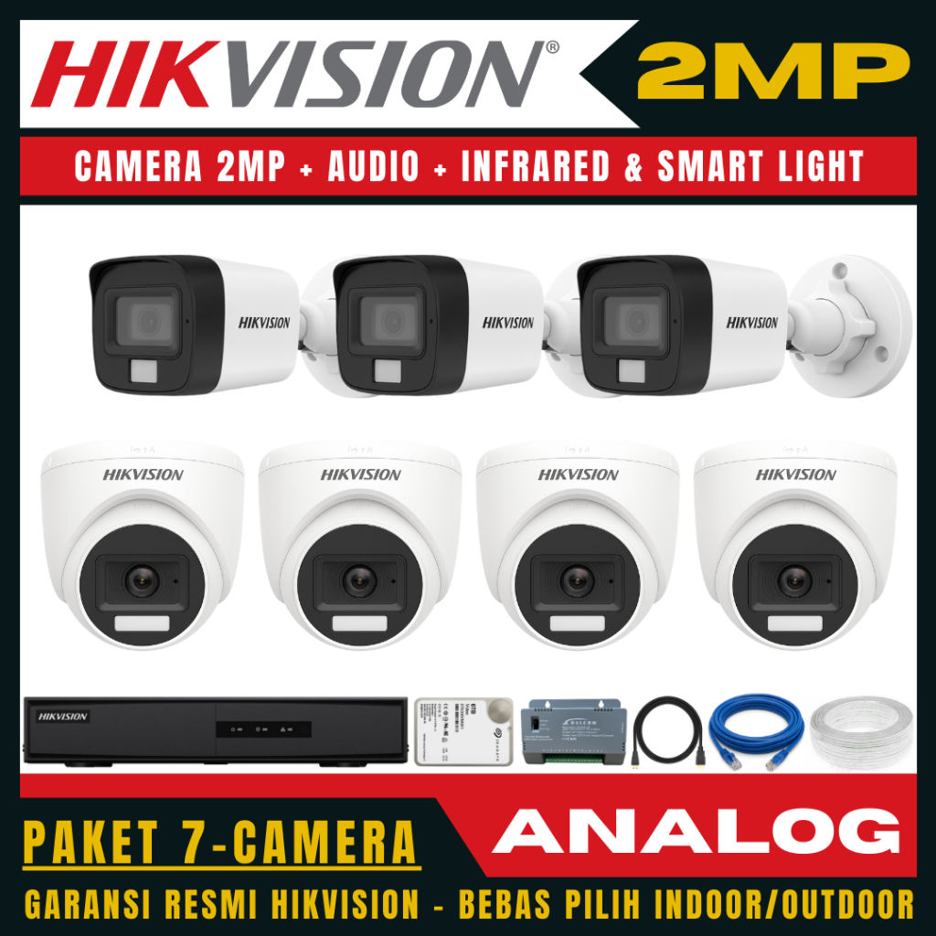Paket cctv hikvision 2mp audio 8 channel 7 kamera paket cctv lengkap