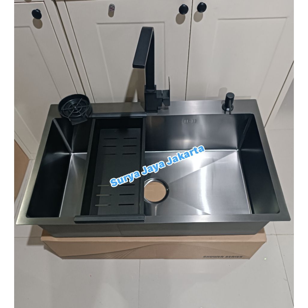 PROMO Paket komplit kitchen sink 8050 hitam / Paket komplit kitchen sink stainless hitam 80 x 50 / K