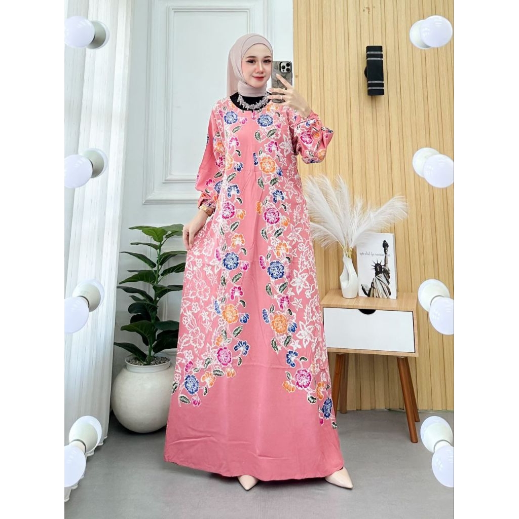 Gamis Batik Encim Adem Nyaman Panjang Muslimah-MW PINK