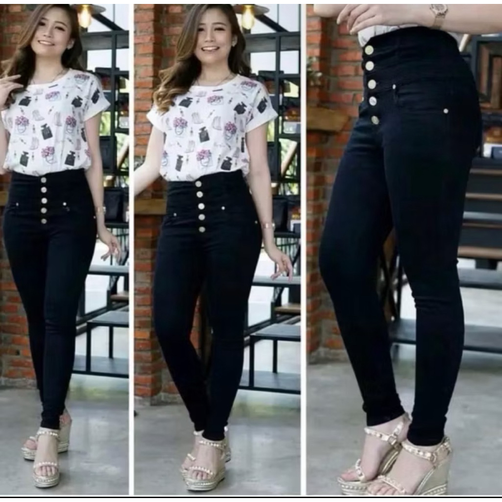 Celana Jeans Wanita Kancing 5 / Celana Jeans High Waist Kancing 5 / Celana Jeans Boyfriend / Celana 