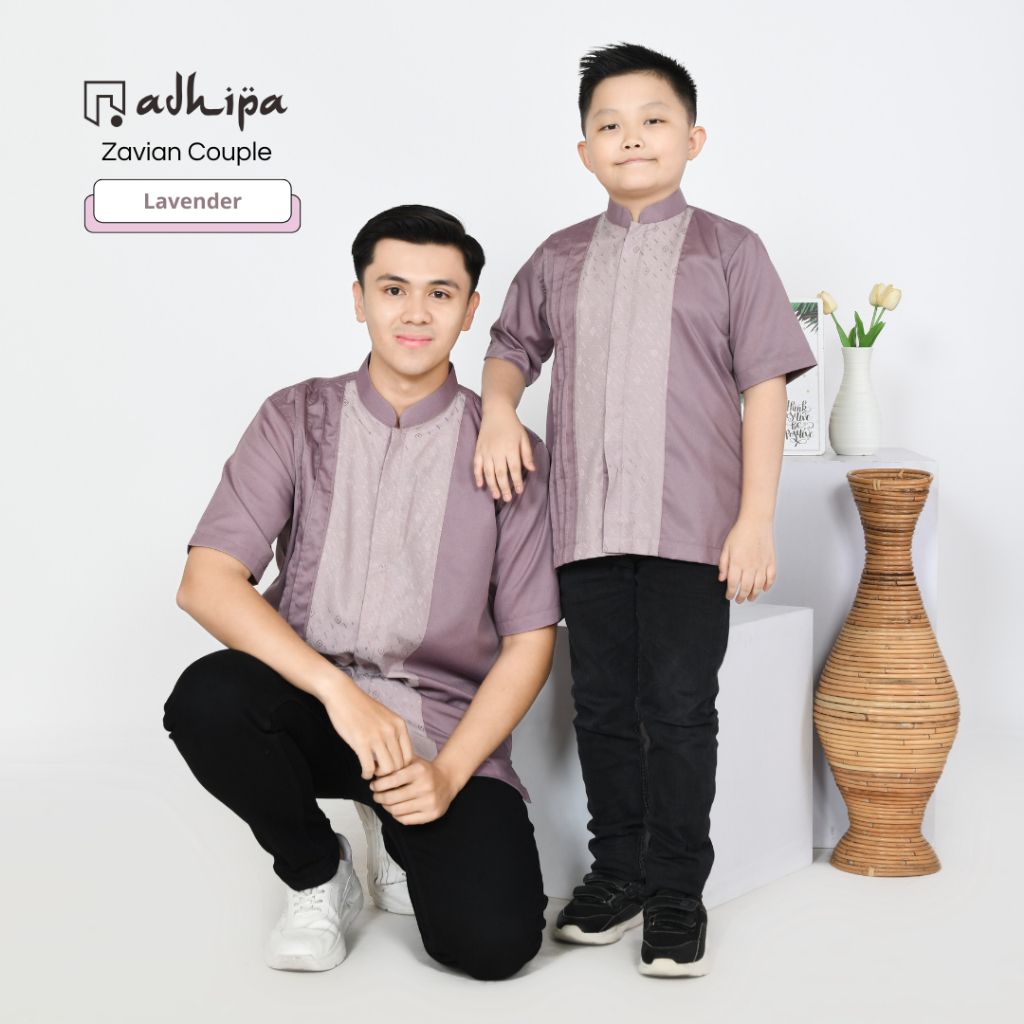 Adhipa Koko Couple Ayah Anak Zavian Reborn warna Ungu Lavender Lilac motif sarimbit