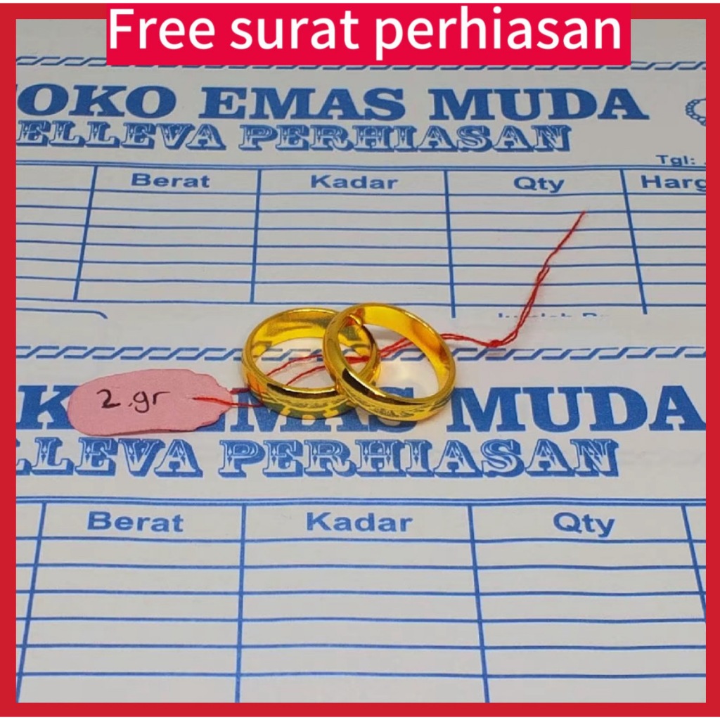 Cincin Couple Emas Muda Elegan Pernikahan Free Surat Pembelian Bisa Dijual Lagi