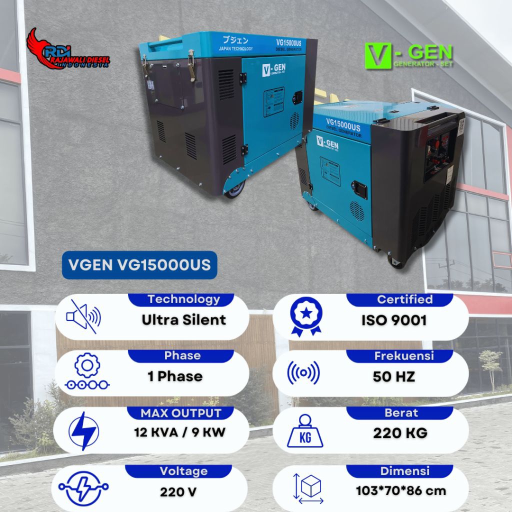 Genset 12KVA VGEN VG15000US - Ultra Silent Diesel