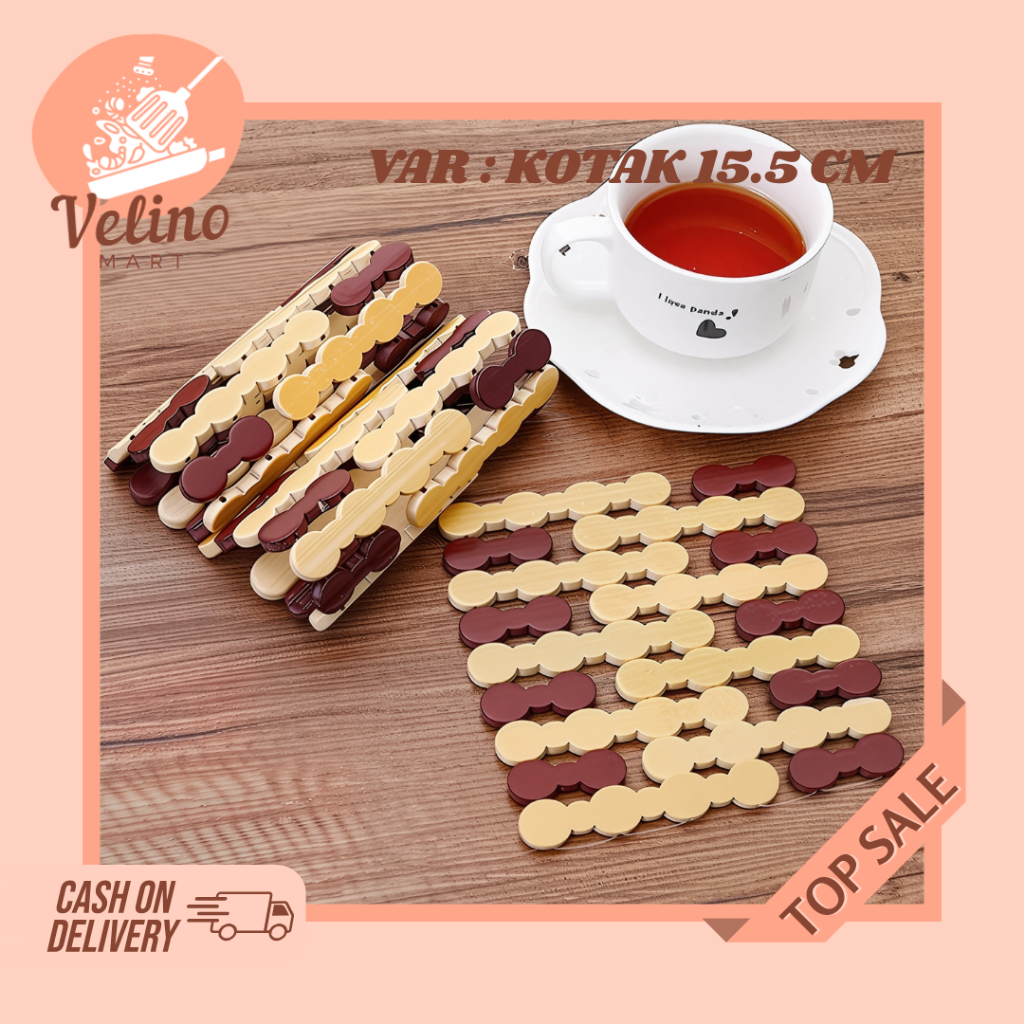 Tatakan Piring Bambu Anyam Kotak 15.5 Cm / Tatakan Bambu Berongga / Alas Piring Mangkuk Anti Panas