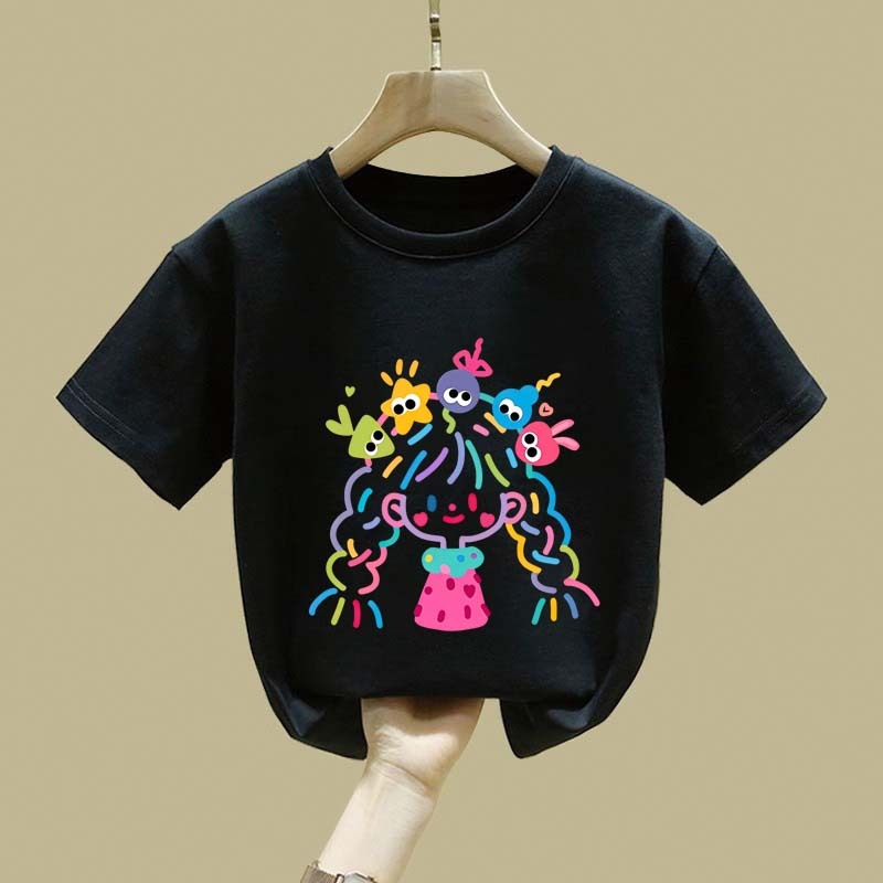 JiOJiO Cetak pola gadis kecil grafiti dopamin kreatif gaya Korea pakaian anak baju anak perempuan ba