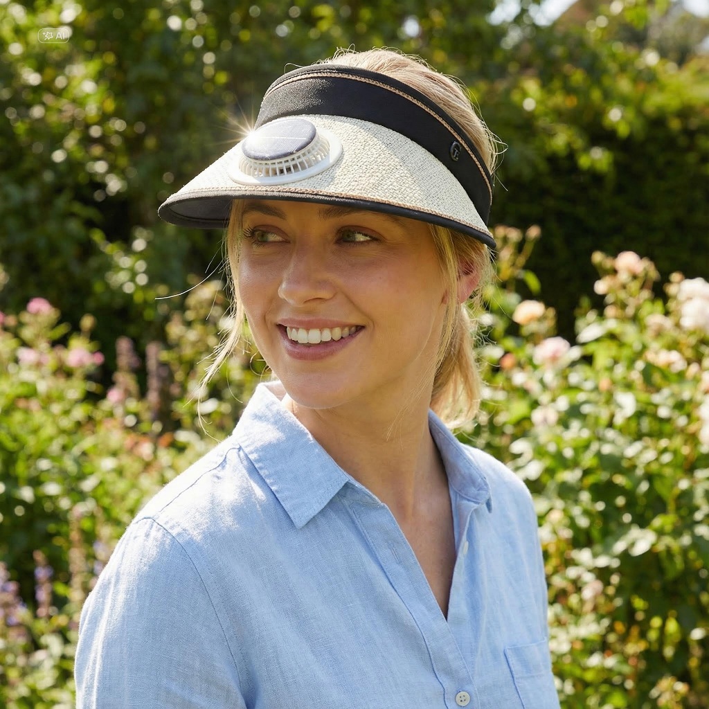 Dinasty Topi Visor Anyaman dengan Kipas Tenaga Surya Premium Quality - B-35