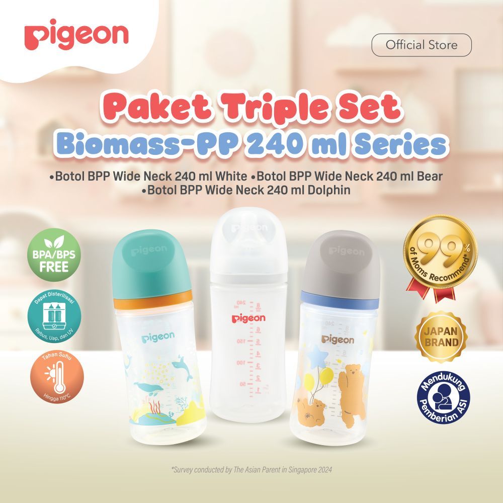 [TRIPLE SET] PIGEON BOTOL BIOMASS-PP 240ML W/SOFTTOUCH NIPPLE DOT SERIES | PILIH VARIASI | ANTI KOLI