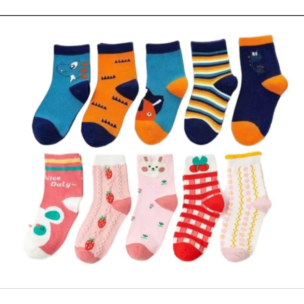 konveksi (6 pasang) kaos kaki anak2 tk-sd-remaja randem motif&polos bahan pe dan elastis.