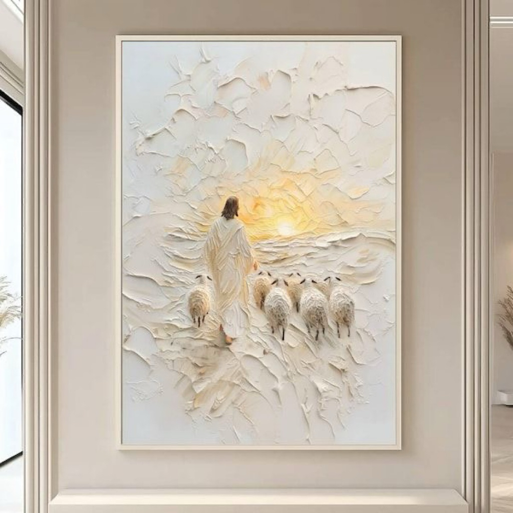 lukisan Yesus modern art painting bertekstur timbul