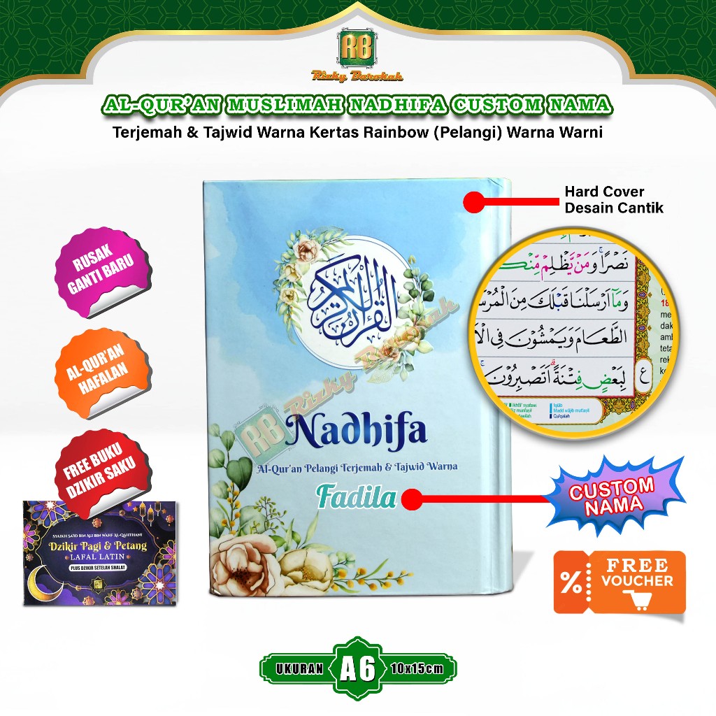 Alquran Kecil Custom Nama Untuk Wanita Al Quran Terjemahan Tajwid Warna Warni - Rizky Barokah