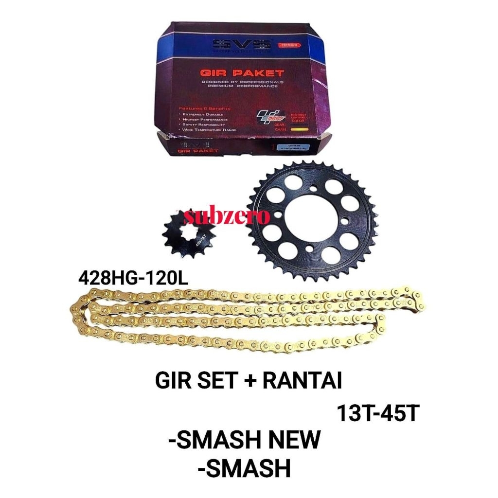 GIR SET GEAR PAKET RACING SVS 13T/45T SUZUKI SMASH NEW SMASH LAMA SMASH TITAN SHOUGUN KUALITAS SUPER