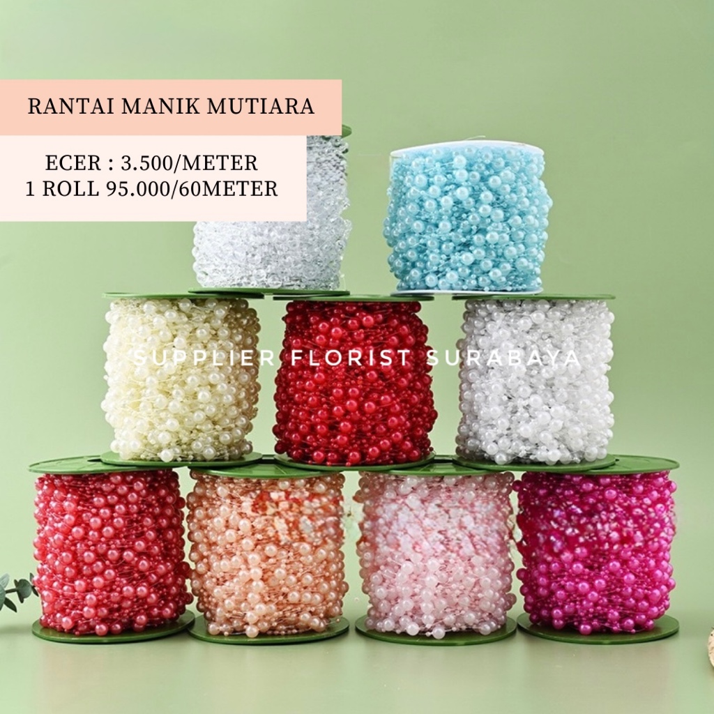 [1 ROLL +-60METER] RANTAI MUTIARA 8+3MM HIASAN RANTAI MUTIARA RENTENG HIASAN RAMBUT PEARLS BEADS CHA