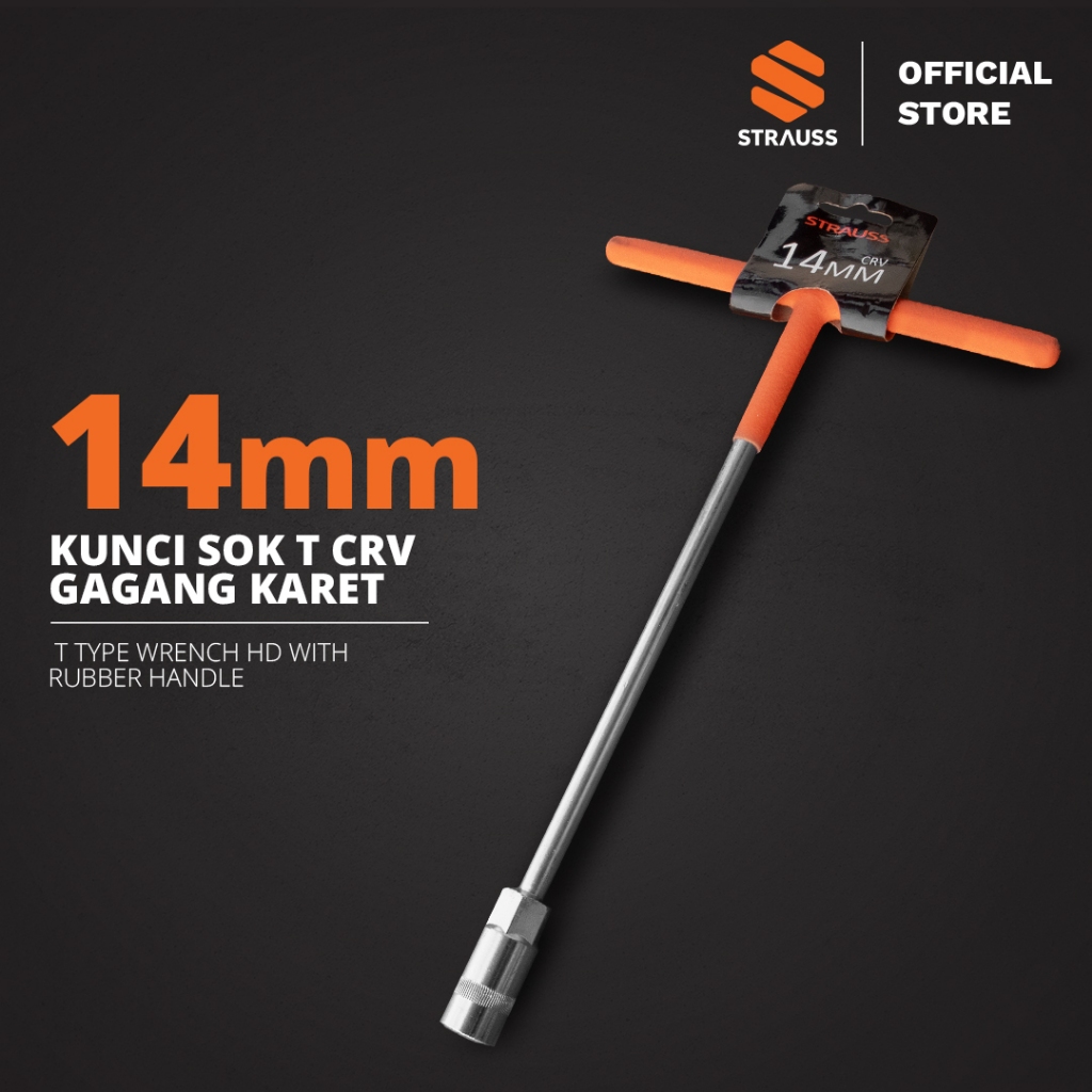 STRAUSS Kunci Sok T [14mm] Gagang Karet - Baut Sock Mata | Material CR-V Kuat Karet Anti Selip