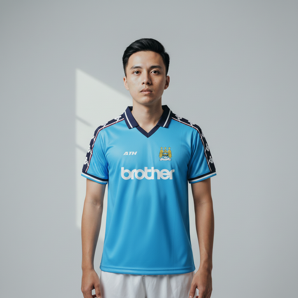 ATHLETIC SPORTWEAR - Jersey Vintage Bola Fantasy Manchester City Home1997 Fullprinting Casual - Atas