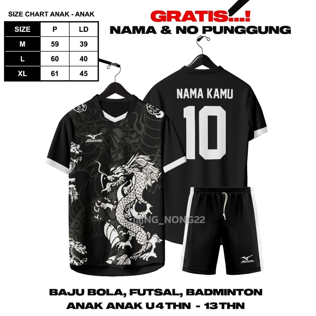 SET JERSEY FUTSAL BOLA BADMINTON ANAK ANAK FREE NAMA NOMOR