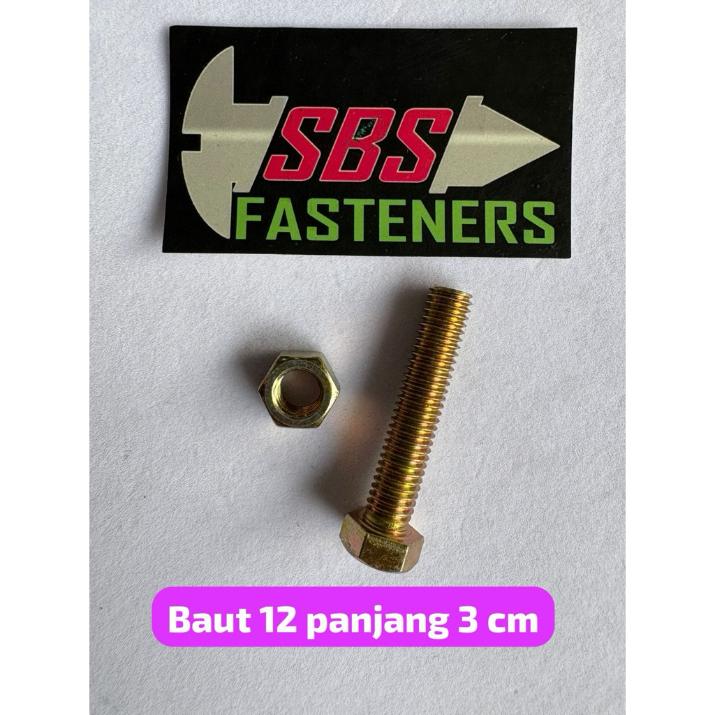 Baut Dan Mur Besi M8 Panjang 3 Cm Kunci 12 Drat Picth 1.25 Baut Universal