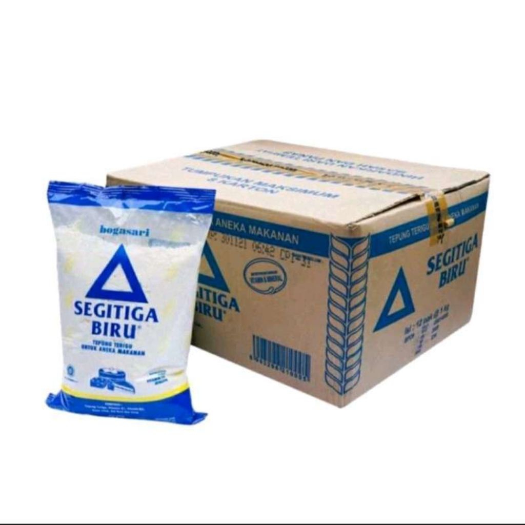 Tepung Terigu Dus 1kg x 12 bks / Terigu Segitiga 1kg / Tepung Segitiga Biru Karton / Tepung Serbagun