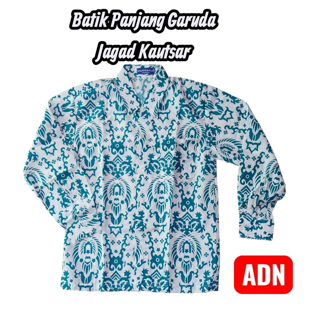 Seragam Sekolah | Baju Batik Lengan Panjang Biru Garuda | Batik Sekolah | Merk JAGAD KAUTSAR