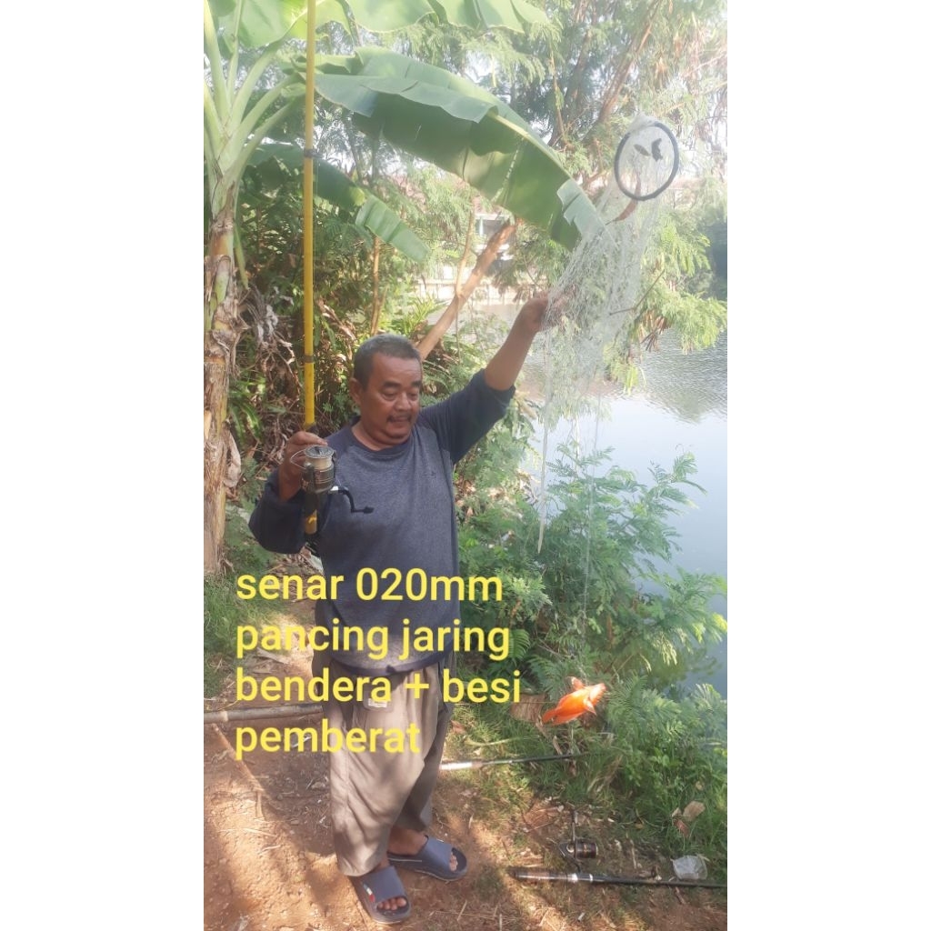 jaring bendera plus ring pemberat senar tebal 0.20mm pancing jaring bendera nila