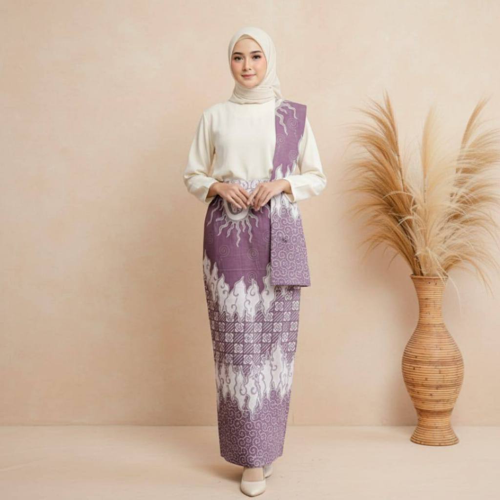 Mamamini - Rok Span Batik Furing + Selendang Bawahan kebaya wanita Katun Warna Ungu Mauve