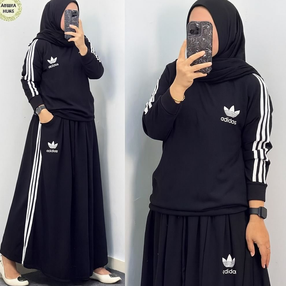 Setelan Muslimah Sporty Hijab Adidas Style – Sweater & Rok Maxi
