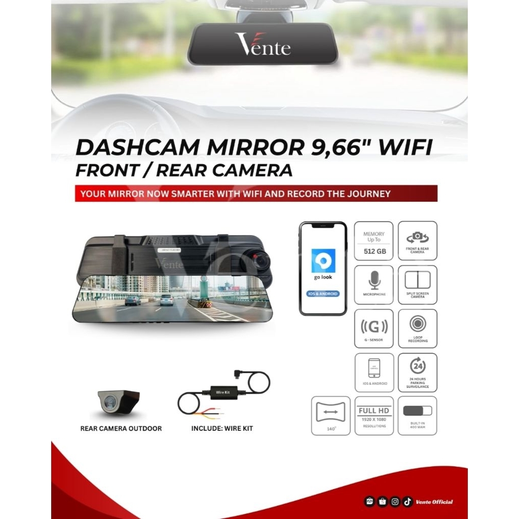 CAMERA VENTE DVR Spion wifi, full screen 9,66 inch + camera belakang