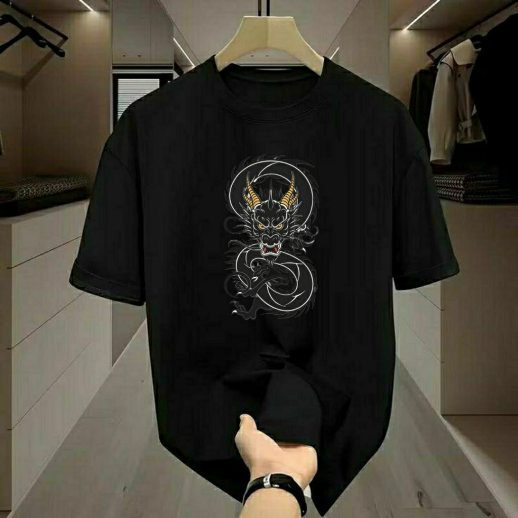 Kaos Distro Lengan Pendek Pria Motif Naga Hitam Kaos Kekinian Kaos Keren Cod